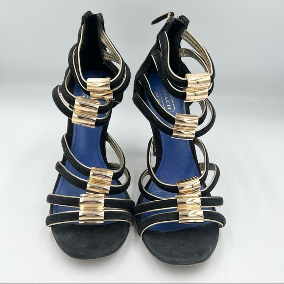 Coach Black Suede Strappy Metal Accent Heels US6.5 - Picture 3 of 10